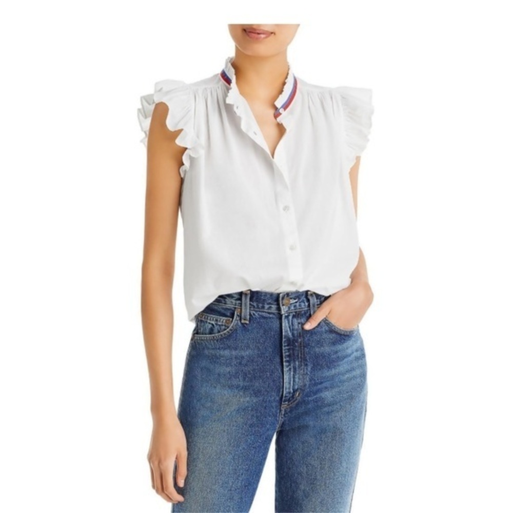 NWT Sundry mandarin collar ruffle sleeveless cotton blouse - Picture 1 of 8